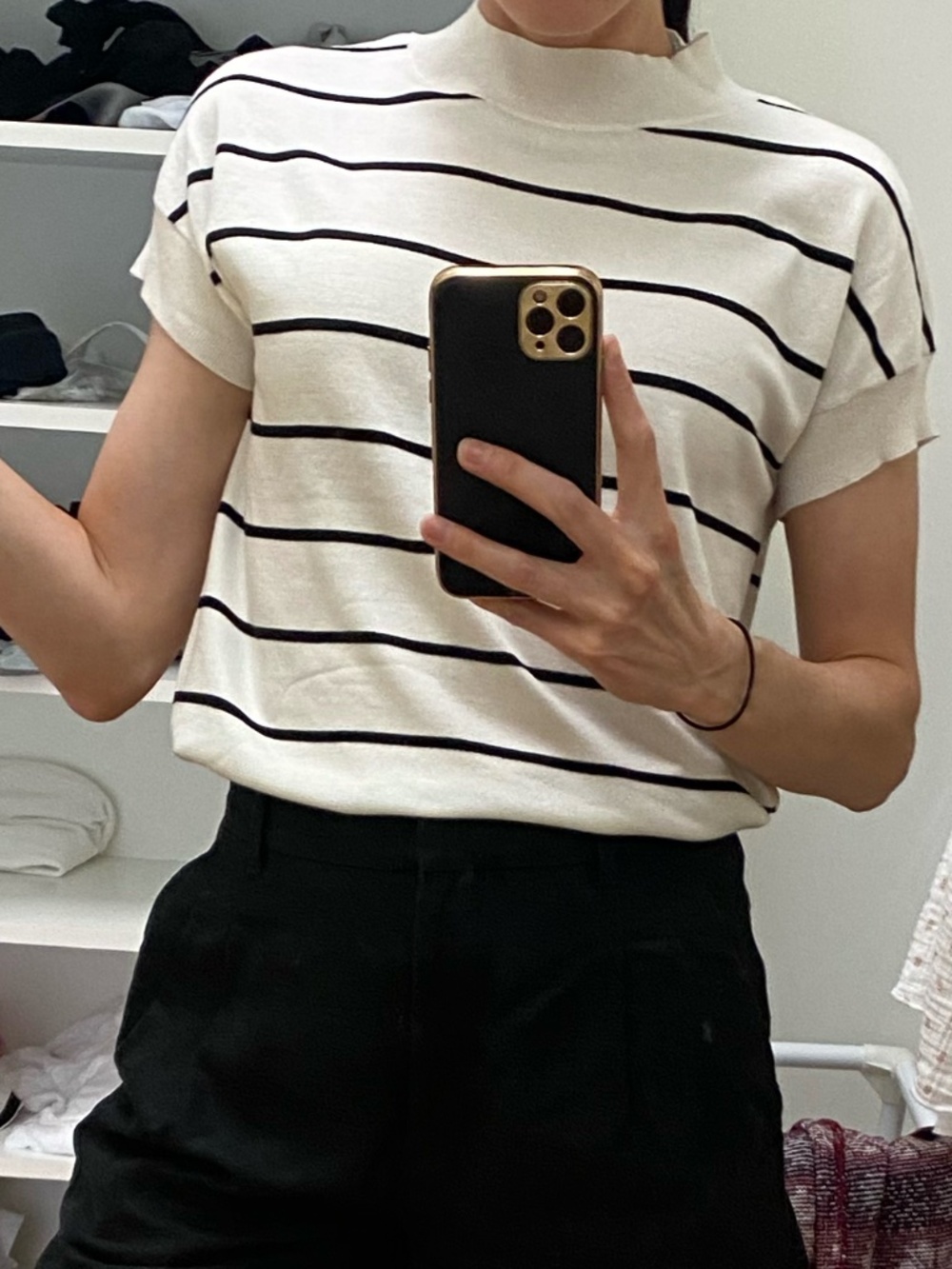 Tahari Striped Mock Neck Knit Top XS